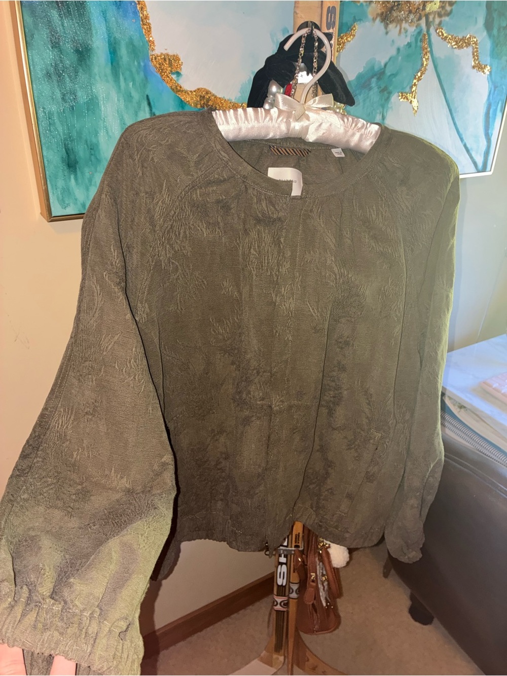 Billy Reid Olive Textured Long Sleeve Sweatshirt